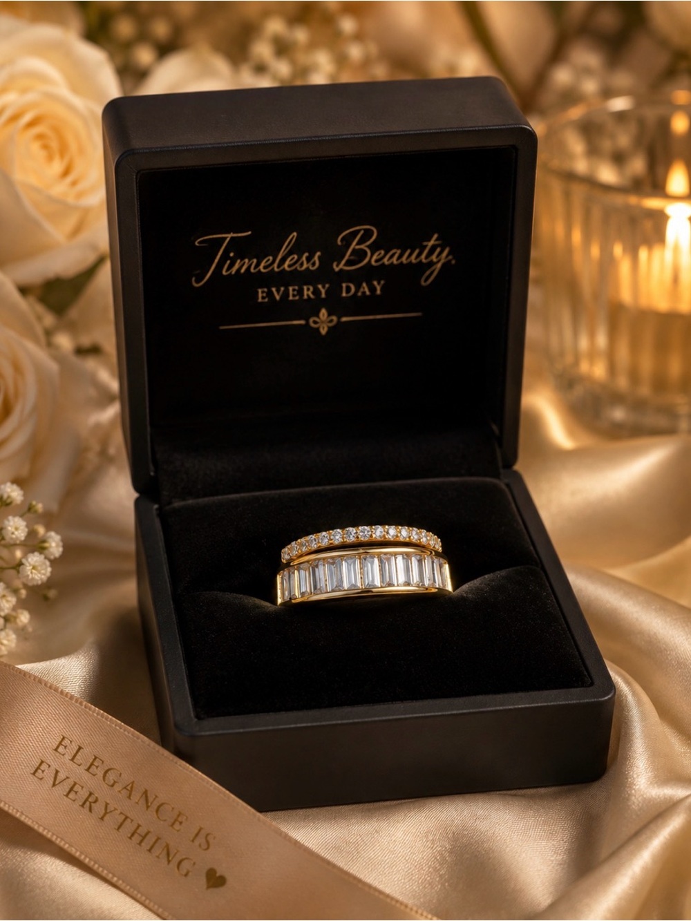 Gold Baguette & Pavé CZ Ring